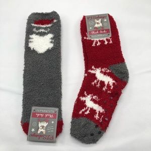 PJ Salvage Santa And Moose Soft Fuzzy Socks